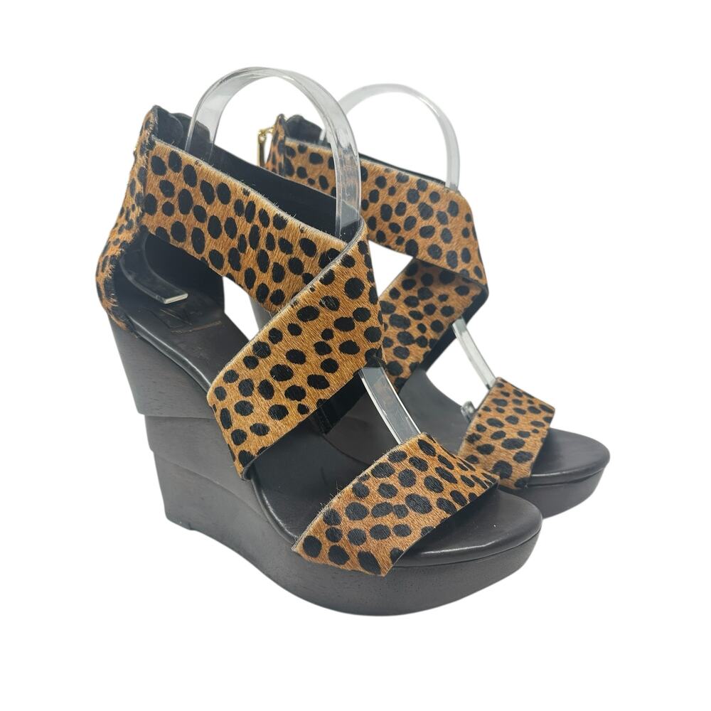 Diane von Furstenberg Opal Wedge Sandals Leopard Leather Calf Hair Brown‎ Size 8